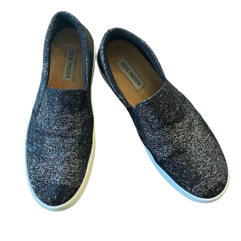 Steve Madden Gills Slip on Metallic Sneaker Tennis Shoe 9 M EUC Iridescent Black